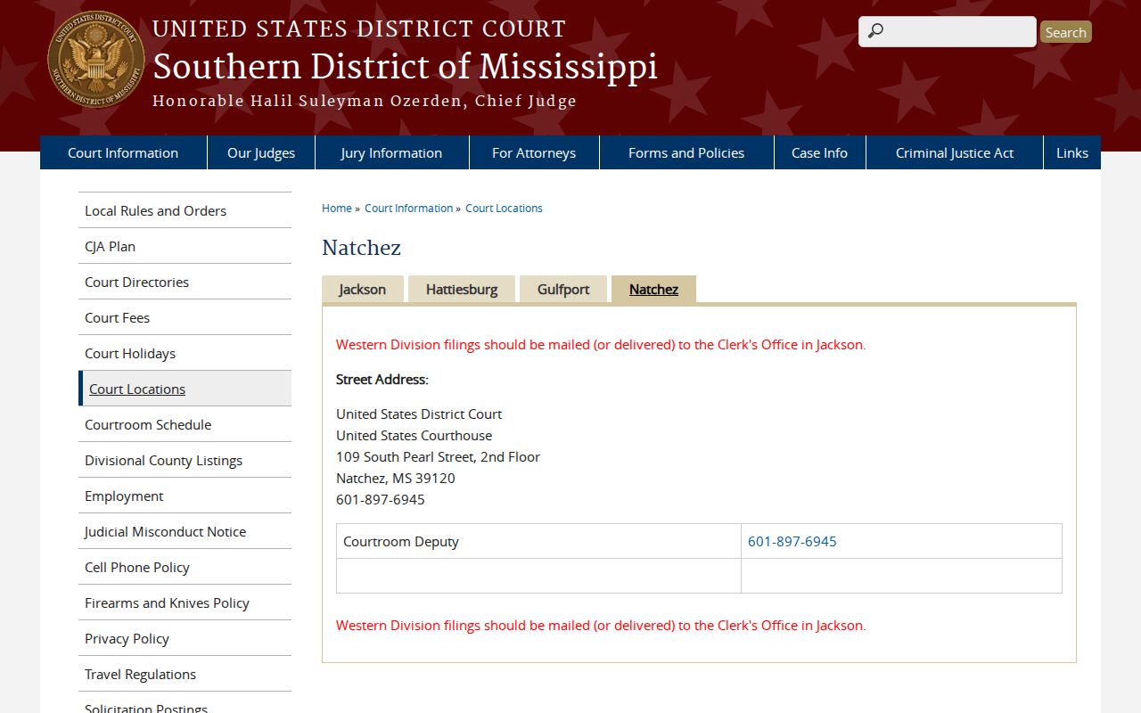 Natchez federal court office information