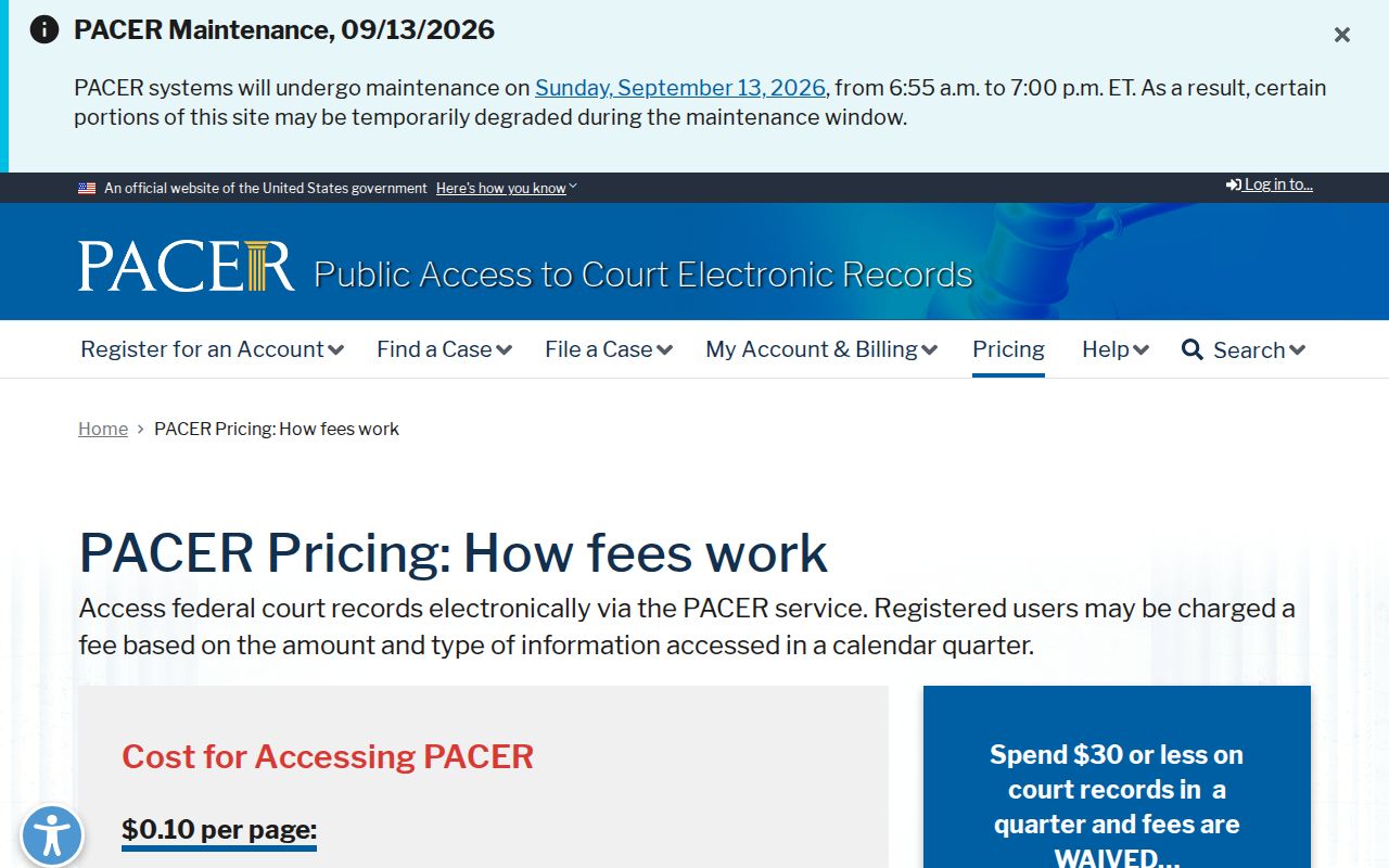 Federal PACER fee information for comparison with Mississippi warrant resources